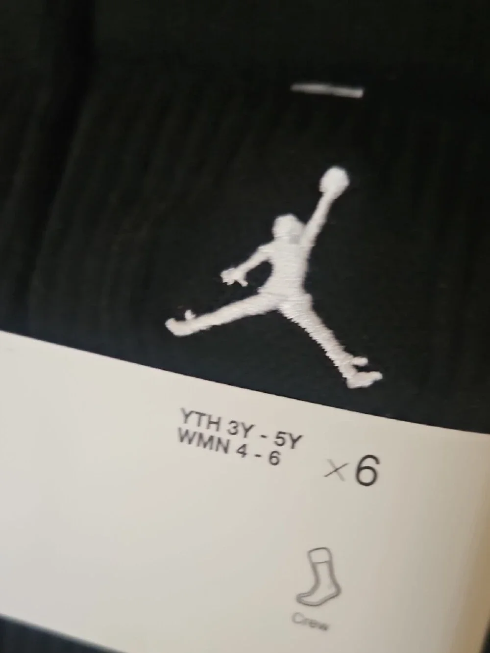 Jordan Youth Black Crew Socks with Red Logo Accents - 6 Pack